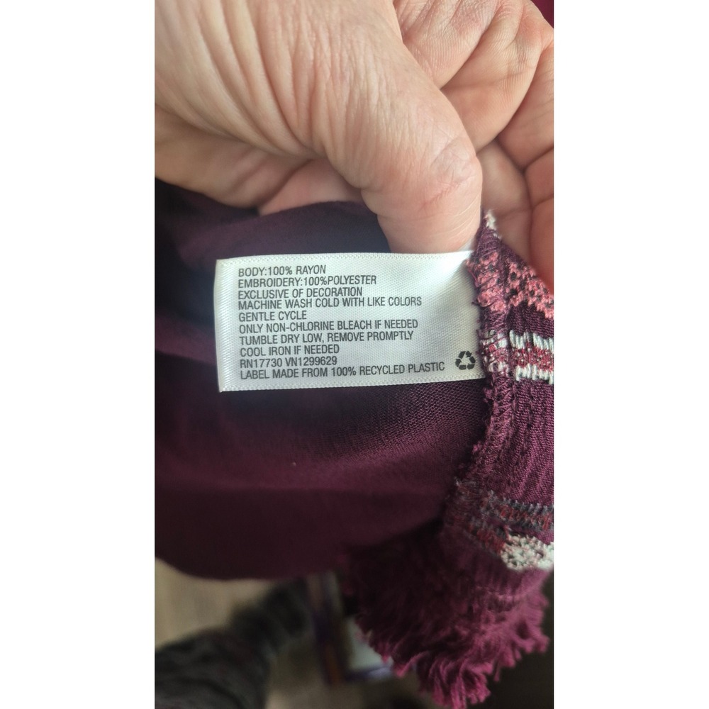 Knox Rose Desert Sunset Kimono Burgundy‎ Boho Embroidered Fringe Tassel Small - Picture 7 of 8
